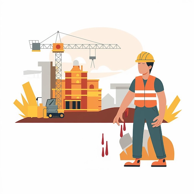 Vector faceless illustration vector of construction worker bleeding in construction building site