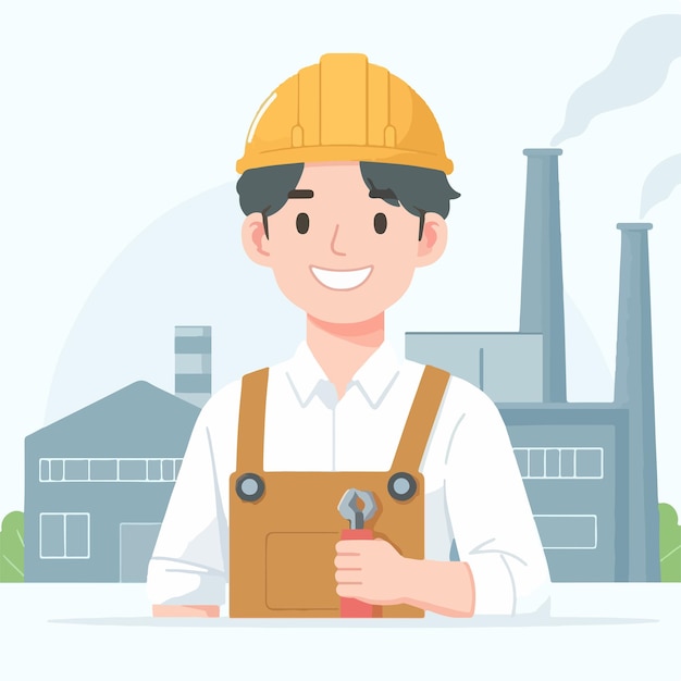 Vector factory worker guy character