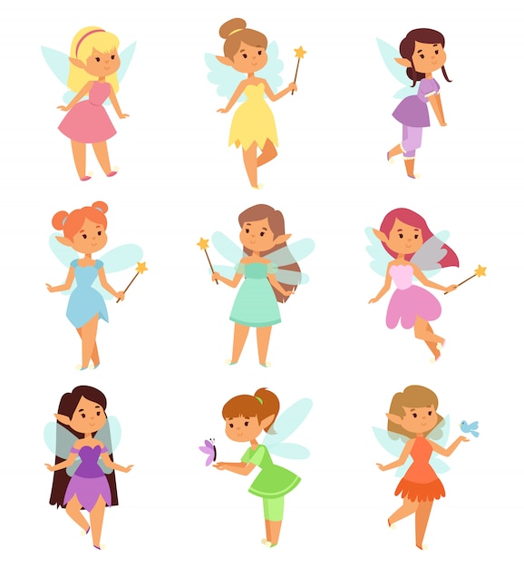 Vector fairies cartoon characters  set.