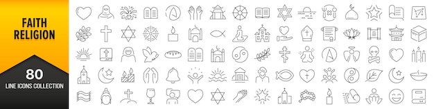 Faith and religion line icons collection Big UI icon set in a flat design Thin outline icons pack Vector illustration EPS10