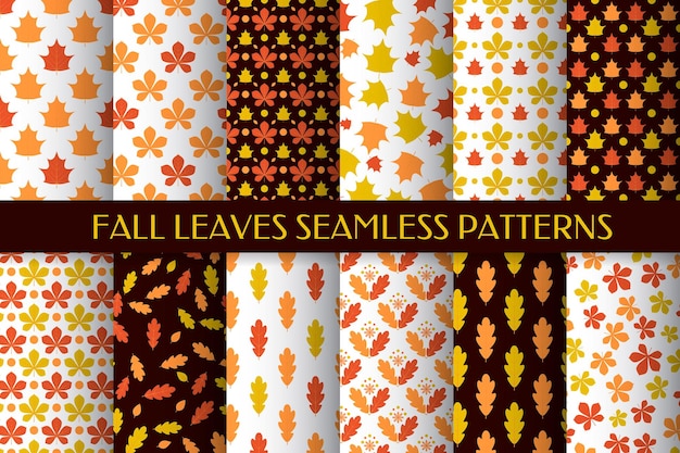 Vector fall leaves seamless pattern set autumn vector background for fabric clothes scrapbooking wrapping paper etc