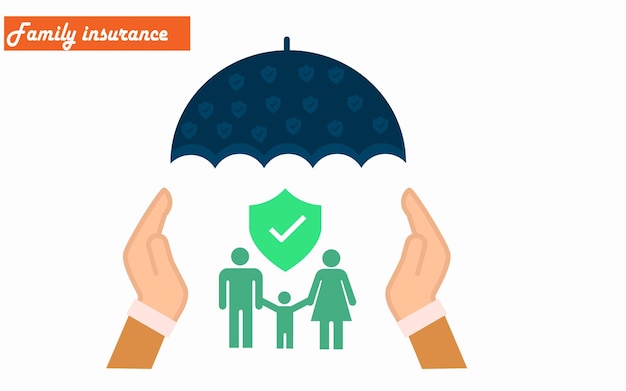 Vector family health insurance in which umbrella and hands securing health protection cover vector