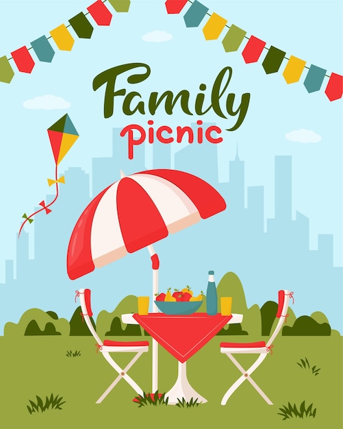 Family picnic concept with served table