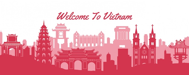 Vector famous landmark of vietnam banner