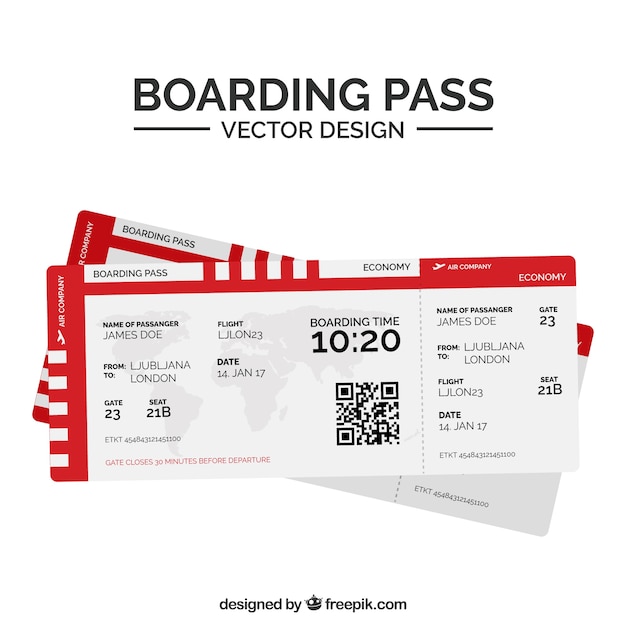 Fantastic boarding pass with red shapes