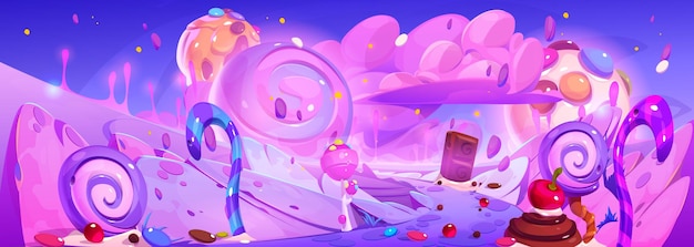 Fantasy sweet candy land game landscape background