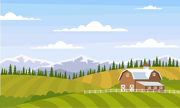 Vector farm background vector illustration hill country village eps vector design