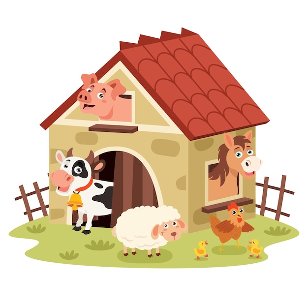 Farm Scene With Cartoon Animals