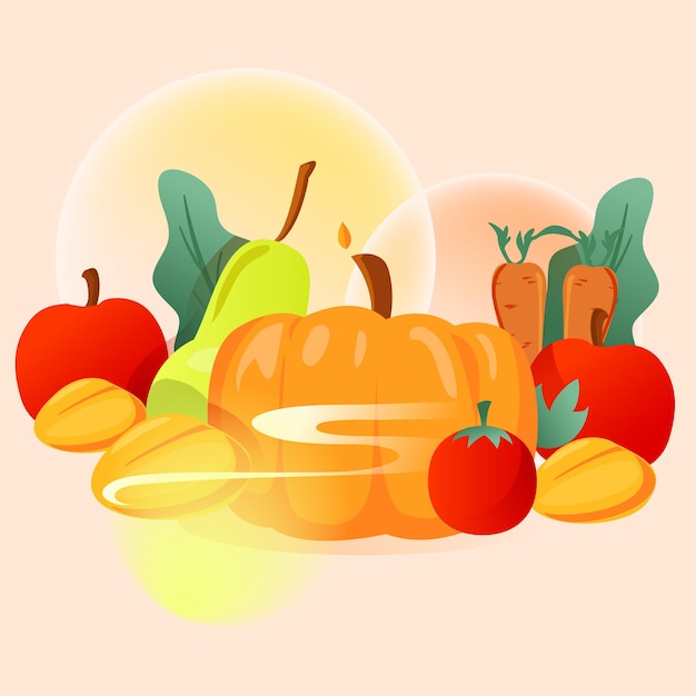 Farmer harvesting fruits in autumn, late autumn season landscape, vector illustration