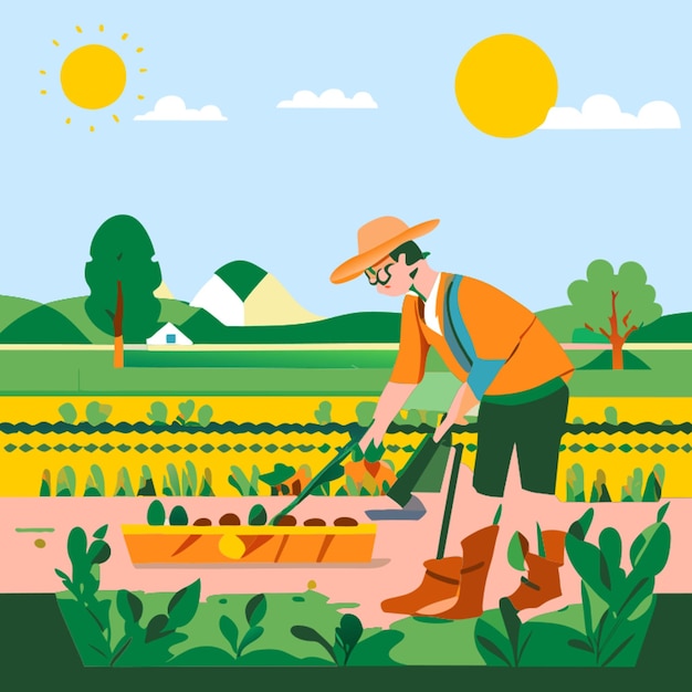 Vector farmer working in farm vector illustration flat 2