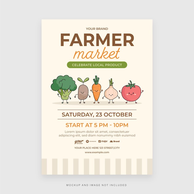 Farmers Market Veggie Flyer Template in Vector