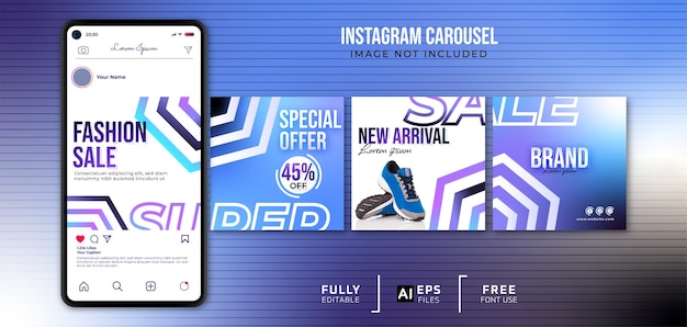 Fashion sale instagram carousel template with smartphone