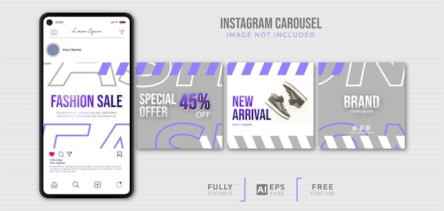 Fashion sale instagram carousel template with smartphone