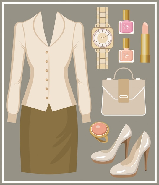 Vector fashion set with a blouse and a skirt