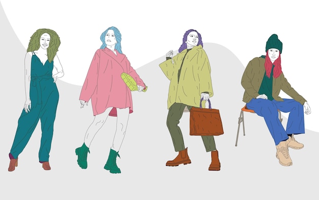 Fashion shopping girls with beautiful colors vector illustration