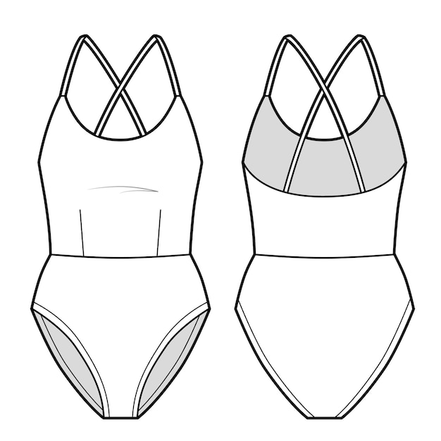 Fashion technical drawing of one piece swimsuit