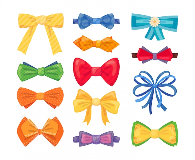 Fashion tie bow accessories cartoon with tied ribbons set