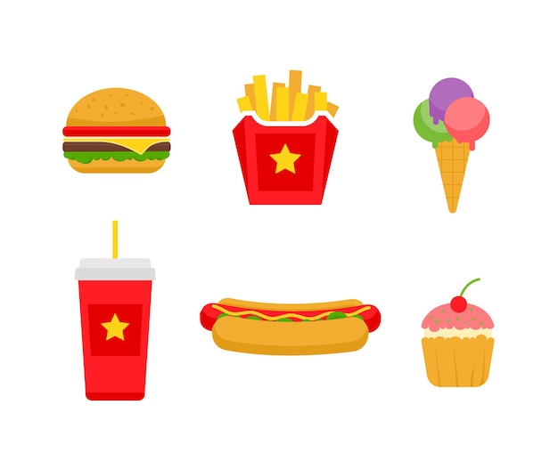 Fast food junk set Junk food concept