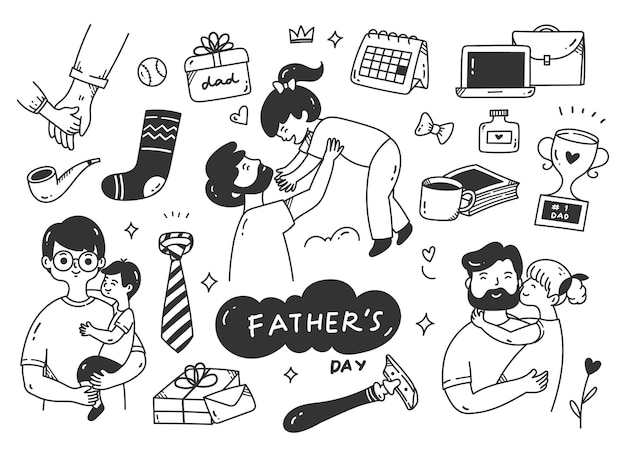 Vector fathers day cute doodle set