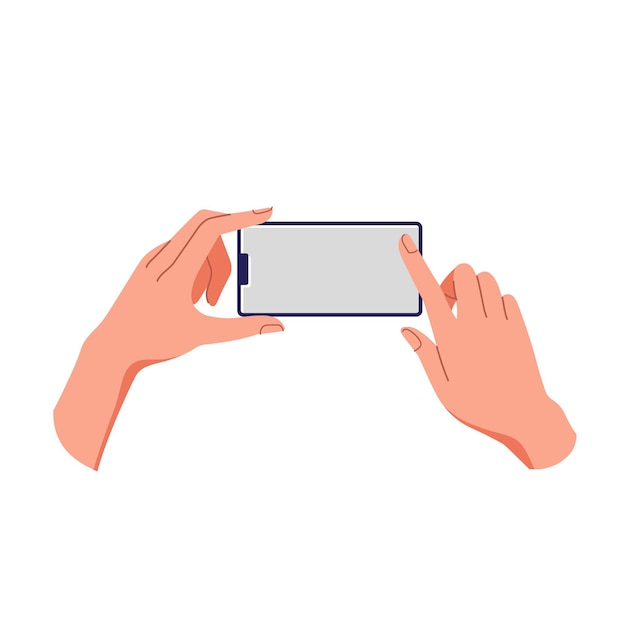 Female hand holding smartphone. Empty screen, phone mockup. Application on touch screen device. 