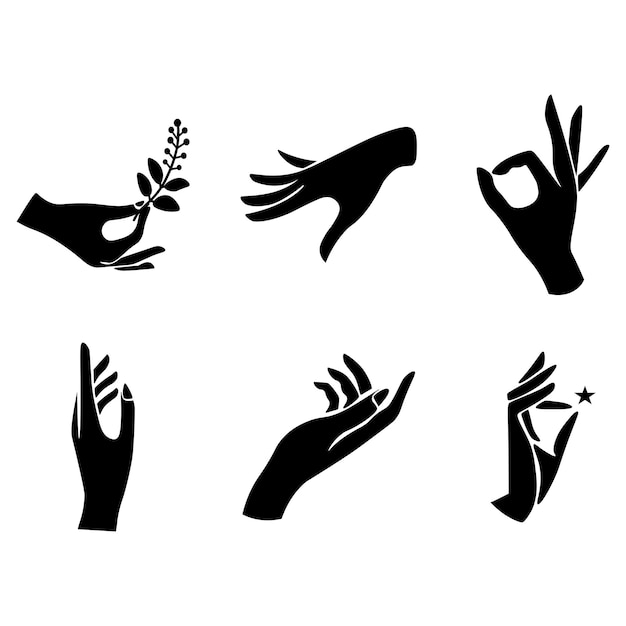 Vector female hand icon collection line vector illustration of elegant female hands in various gestures