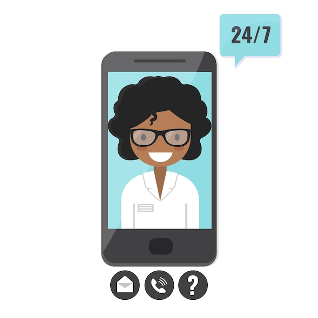 Female therapist on smartphone screen. Doctor consultation service, tele medicine, medical support application