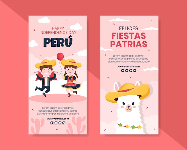 Fiestas Patrias Peru Vertical Banner Template Social Media Cartoon Background Vector Illustration