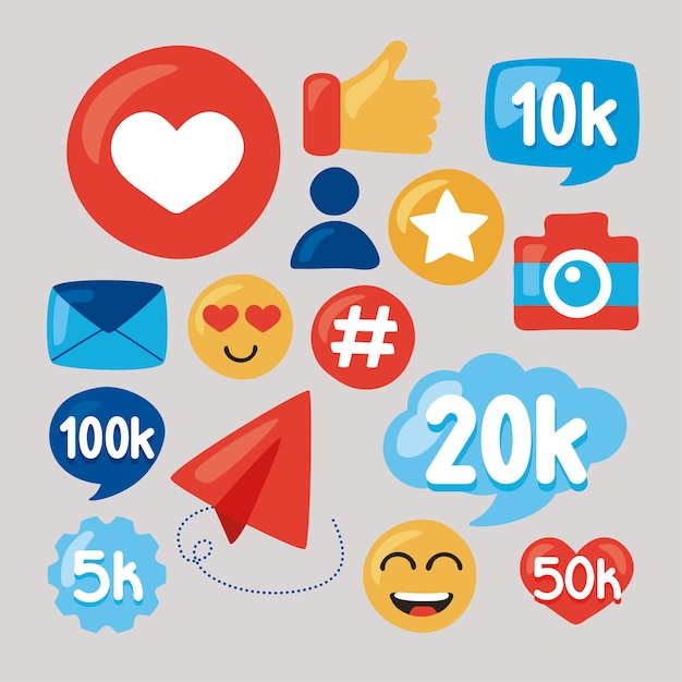 Vector fifteen social media followers set icons