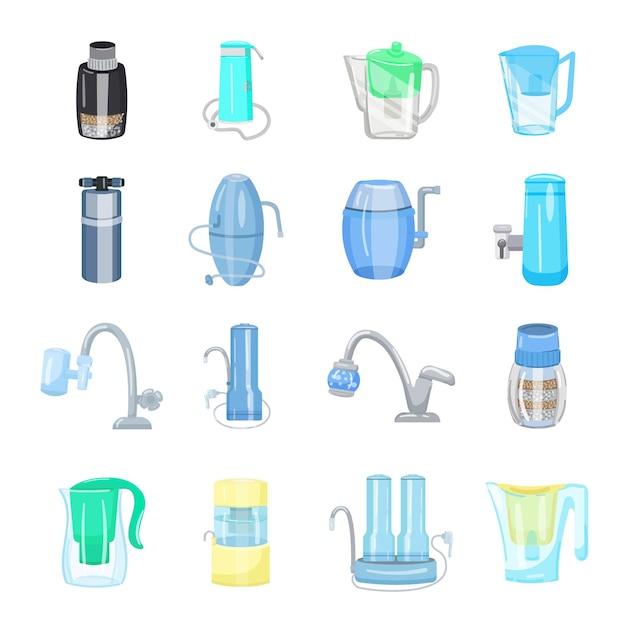 Filter water icons set cartoon vector System filter