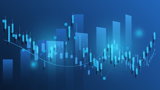 Financial business statistics with bar graph and candlestick chart show effective earning background