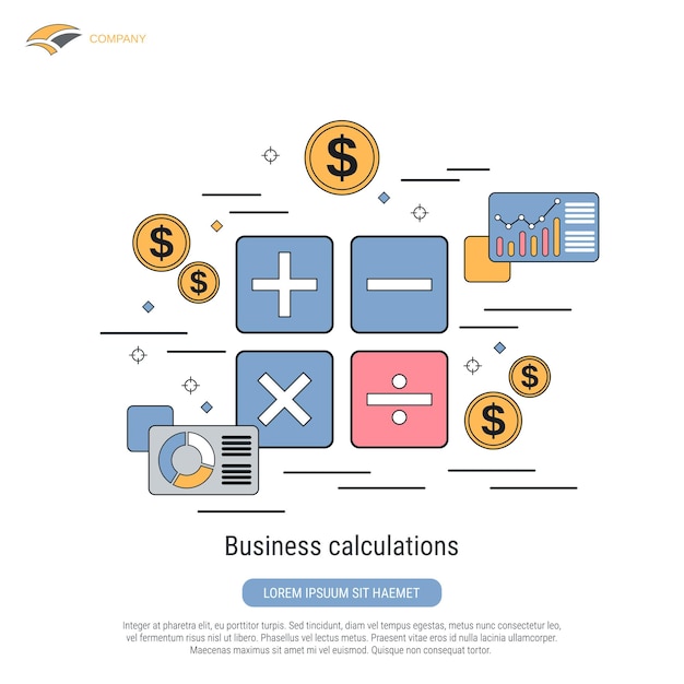 Financial calculation flat contour style vector concept illustration