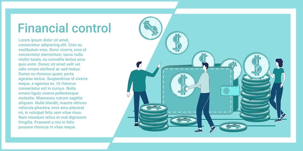 Financial control People on the background of a wallet and coins sort money