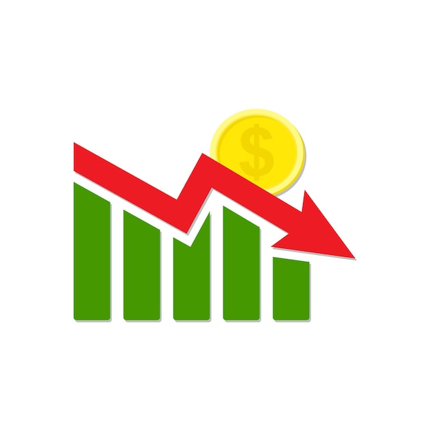 financial data analysis cost reduction and decline graph data analysis down arrow symbol