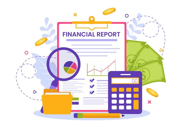 Financial Report Illustration with Data Charts and Diagrams on Finance Transaction Analysis