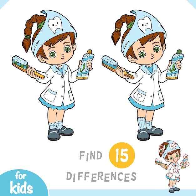 Find differences education game for children Dentist girl