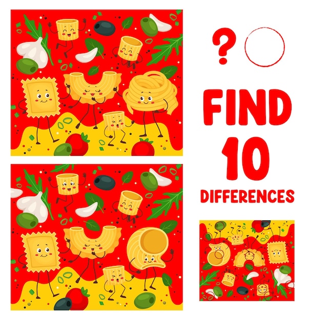 Find differences game italian pasta characters