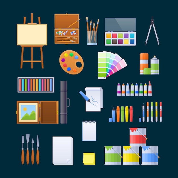 Fine art supplies on dark surface