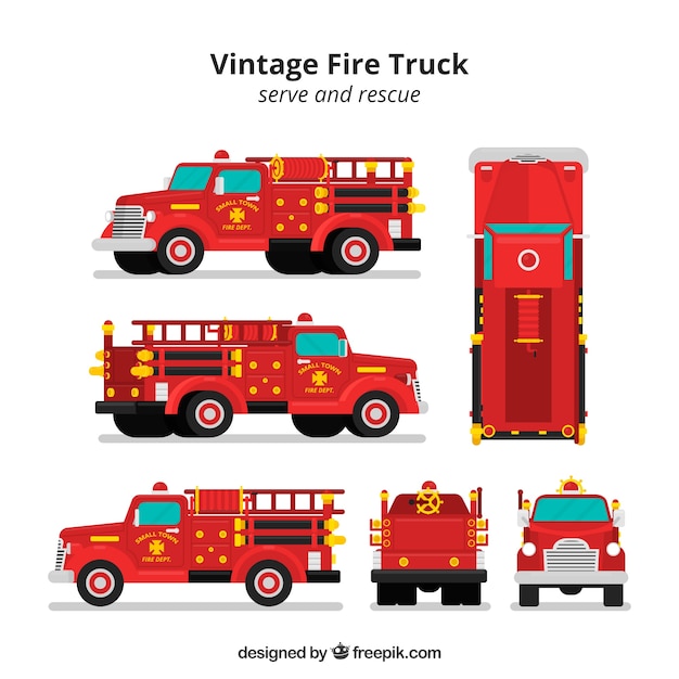 Vector fire truck from different views