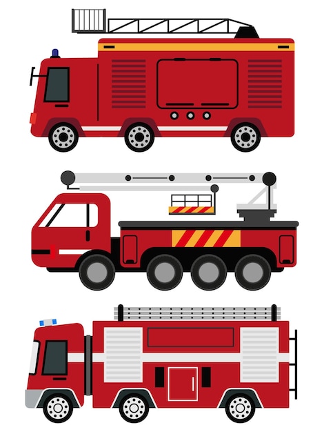 Vector fire truck vector flat design side view