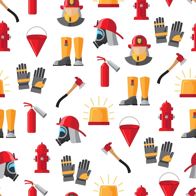 Firefighter elements seamless pattern on white