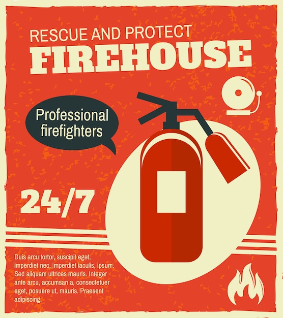 Firefighting retro poster