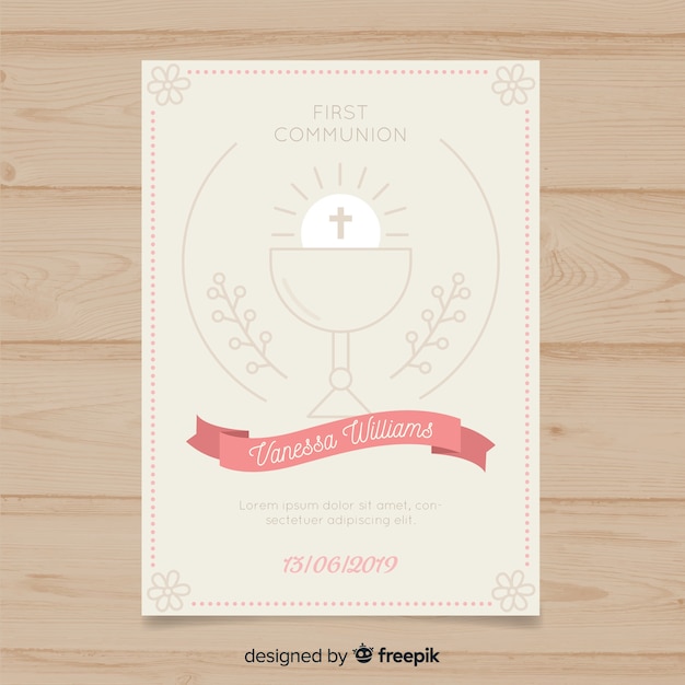 Vector first communion invitation template 