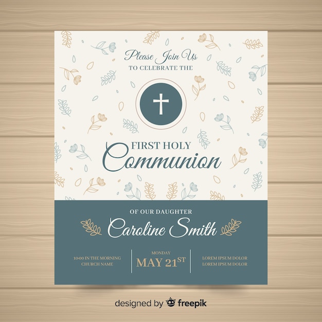 Vector first communion invitation template