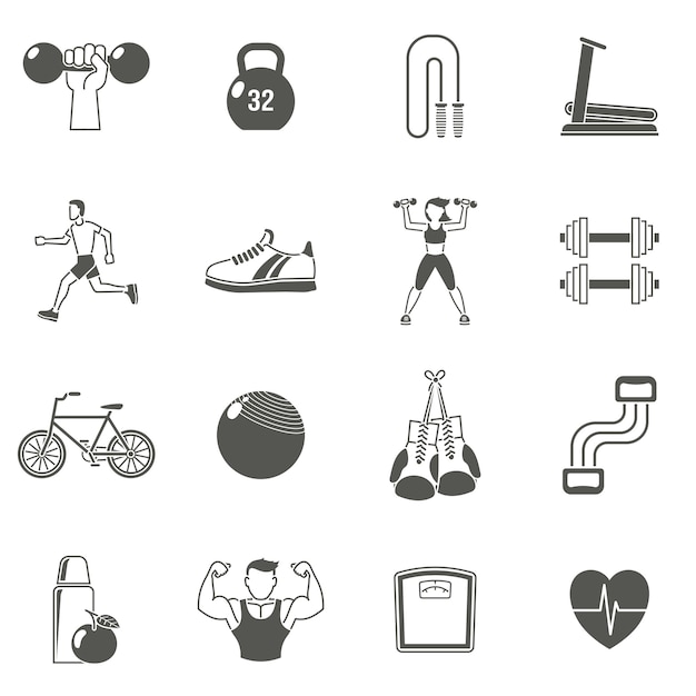 Fitness Black Icons Set