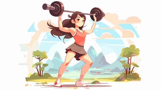 Vector fitness girl training with weights illustration