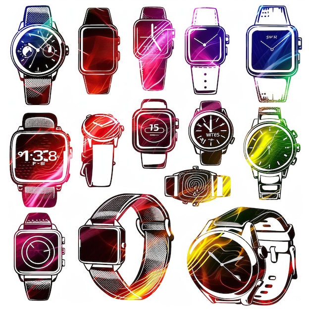 Vector fitness smartwatch flat vect set illustration high quality
