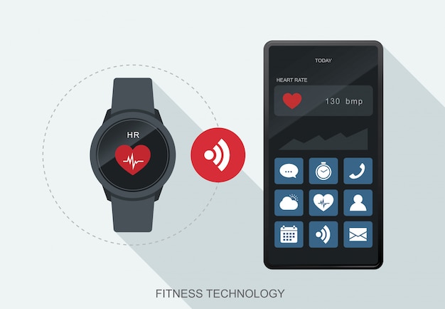 Vector fitness technology mobile data synchronize between smartwatch and smartphone.