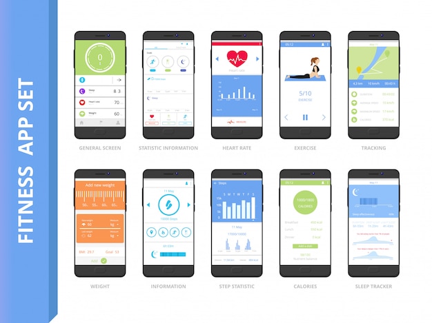 Vector fitness tracker app interface set