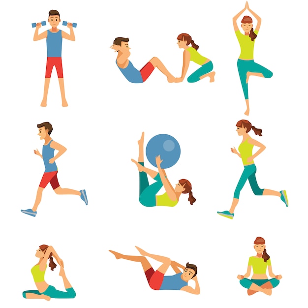 Vector fitness and yoga exercises character