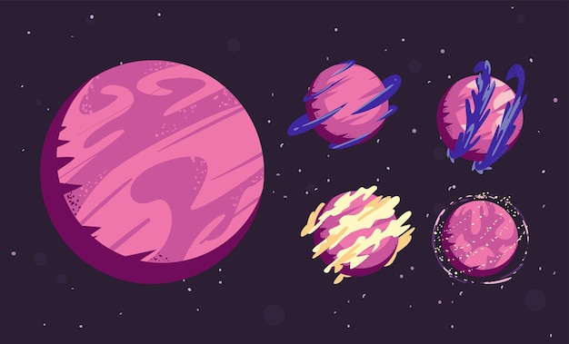 Five colored planets